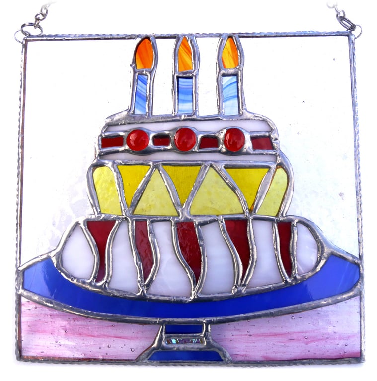 Cake Stained Glass Suncatcher Handmade 002 