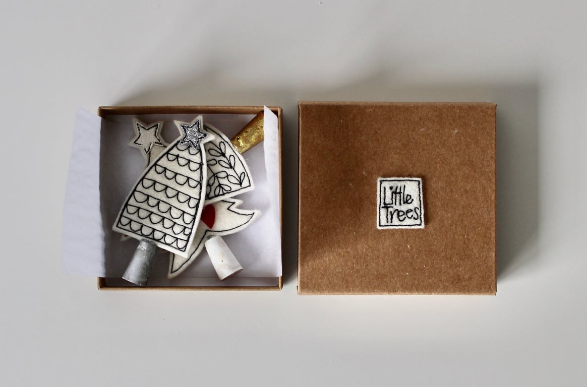 Three Miniature Wool Felt Christmas Trees 