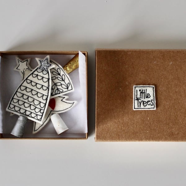 Three Miniature Wool Felt Christmas Trees 