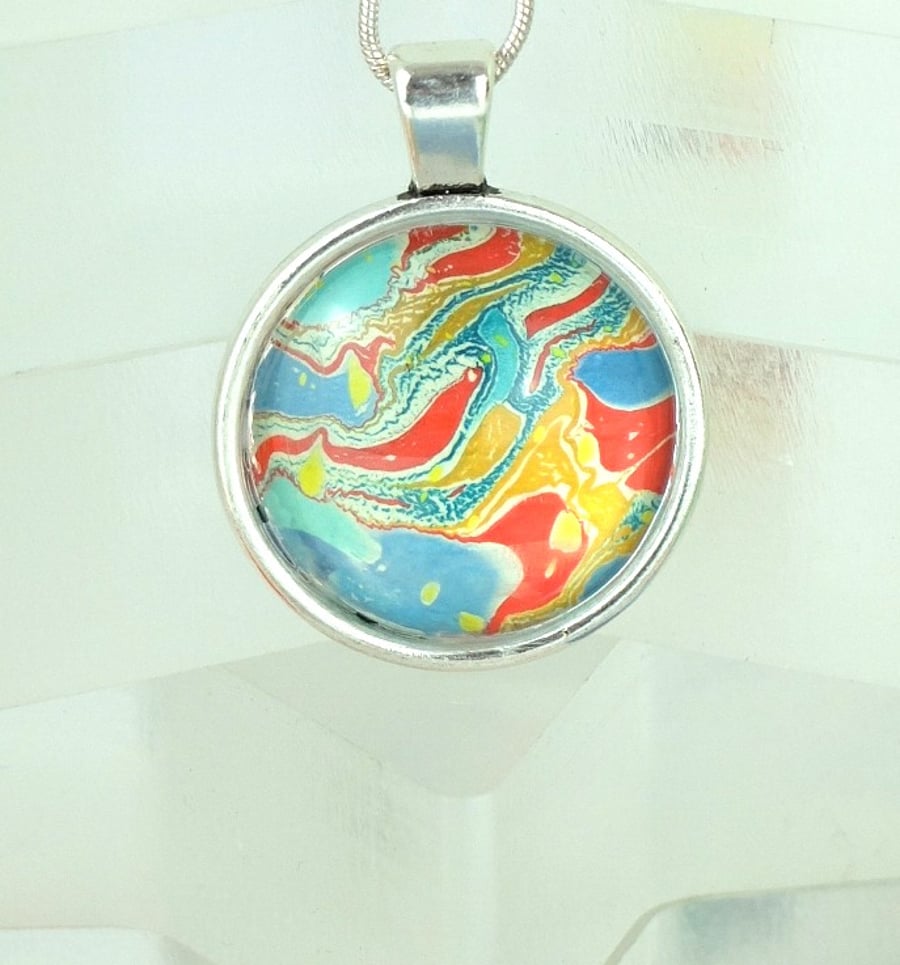 Unique marbled artwork cabochon pendant