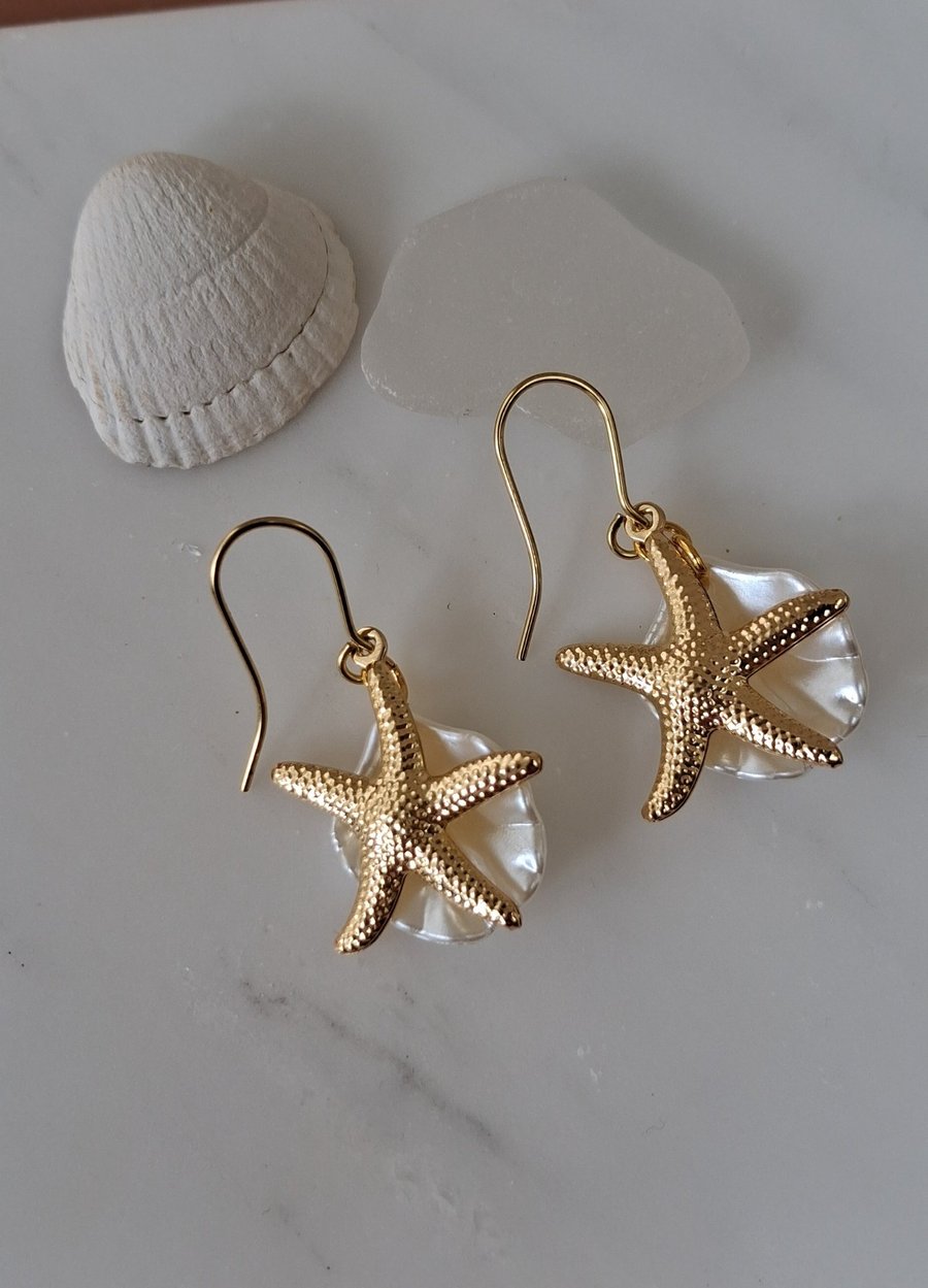 Image of Seashell Beach Coastal Gold Plated Drop Earrings