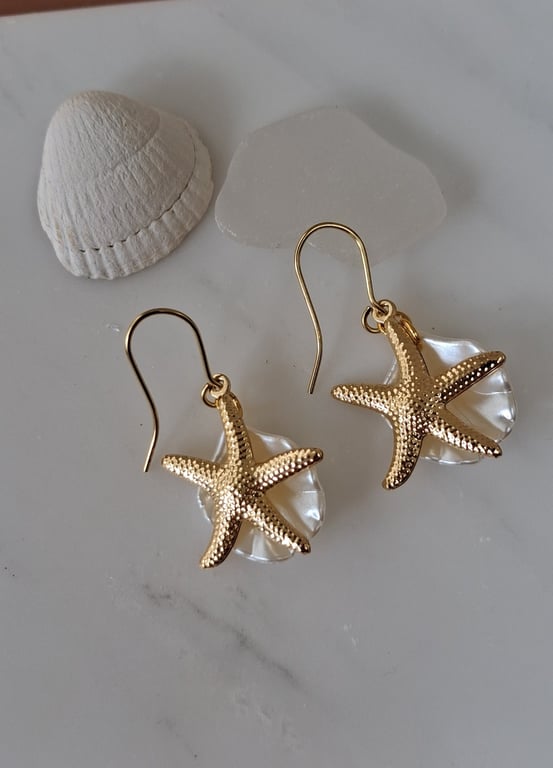 Seashell Beach Coastal Gold Plated Drop Earrings