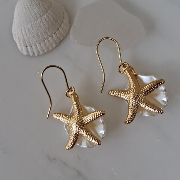 Seashell Beach Coastal Gold Plated Drop Earrings