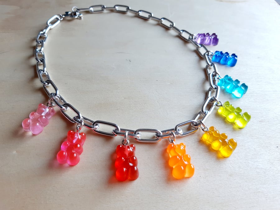 Kitsch Rainbow Gummy Bear Choker Necklace