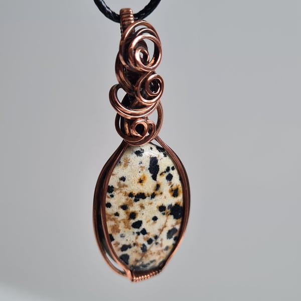 Handmade Ladies Natural Dalmation Jasper & Copper Pendant Necklace Gift Boxed