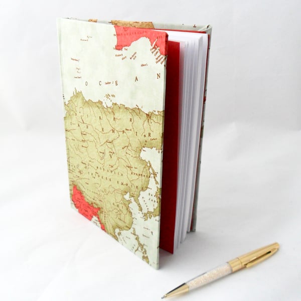 Notebook covered in a maps fabric