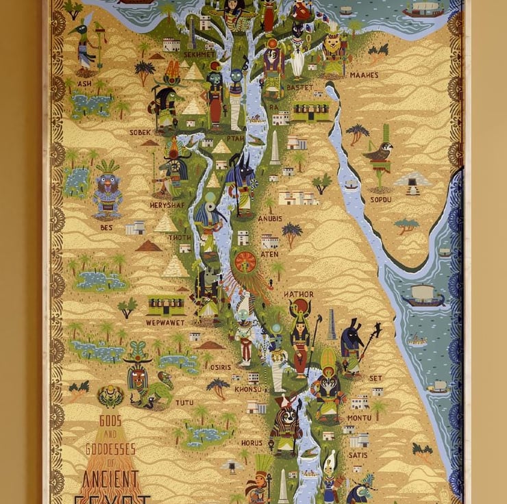 Illustrated Map, Gods and Goddesses of Ancient Folksy