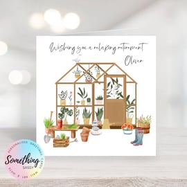 Retirement Card - Personalised Greenhouse - perfect for the Gardener 