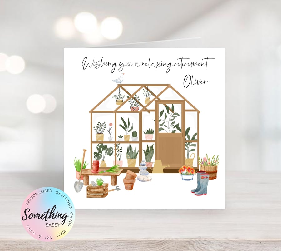 Retirement Card - Personalised Greenhouse - perfect for the Gardener 