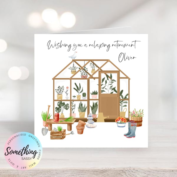 Retirement Card - Personalised Greenhouse - perfect for the Gardener 