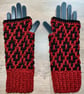 Sparkly Red & Black Crochet Fingerless Gloves – Handmade, Warm & Practical