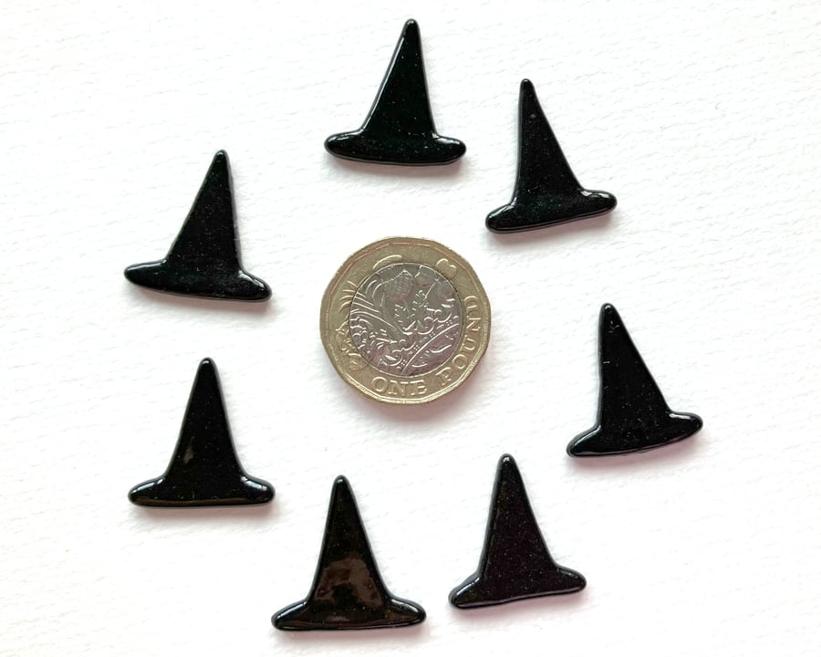 Pack of 7 witches hats made with Bullseye 90coe glass, halloween