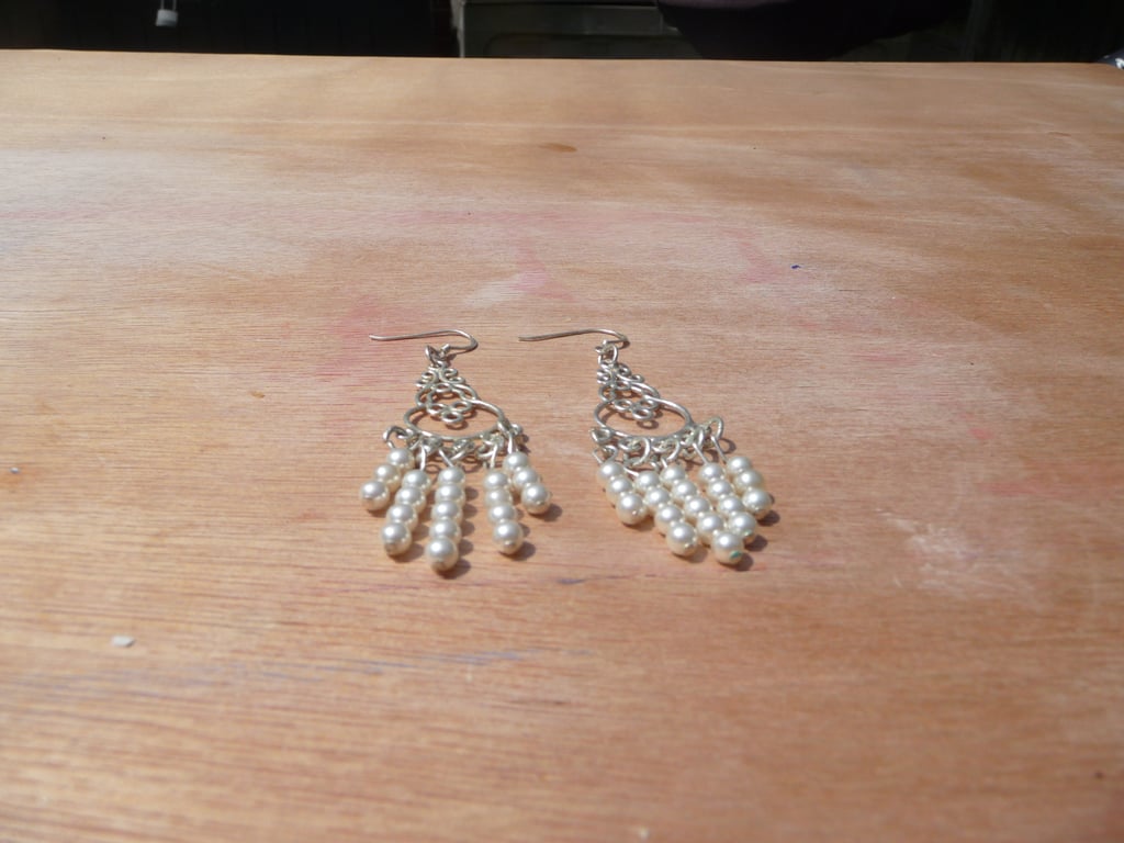 cream pearl drop sterling silver earrings boho hippie chic