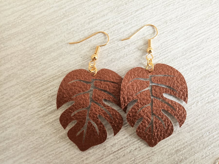 Monstera Leaf Faux Leather Earrings