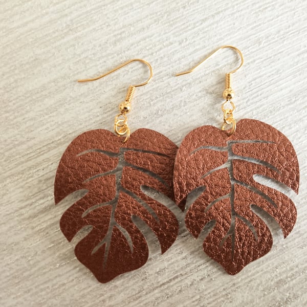 Monstera Leaf Faux Leather Earrings