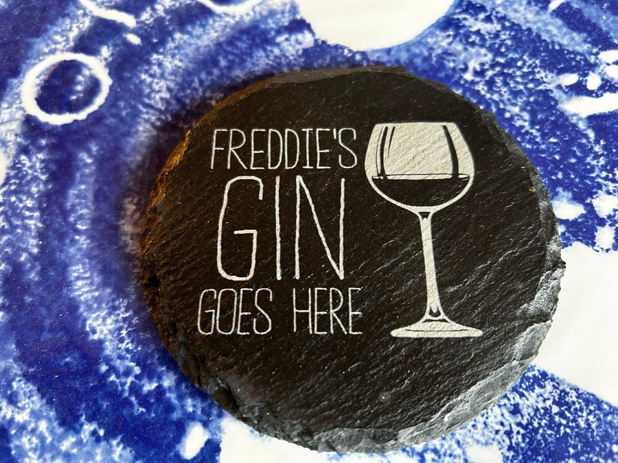Slate Coaster Mum's Gin Goes Here - Personalised - Round or Square