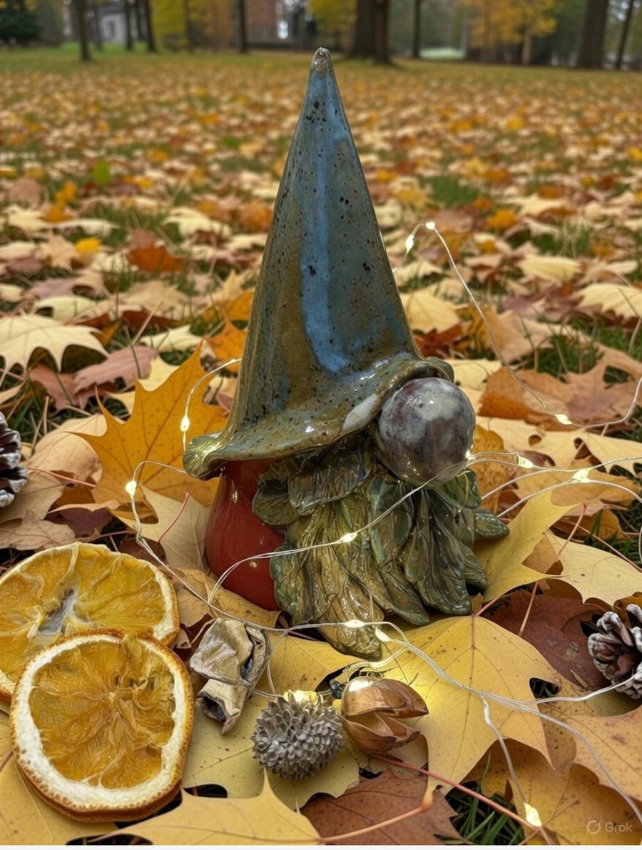 Autumn Stoneware Gonk – Handmade Ceramic Ornament