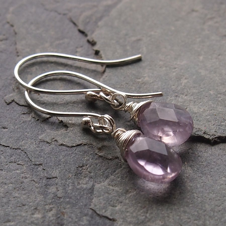 Simple Silver Wrapped Amethyst Earrings