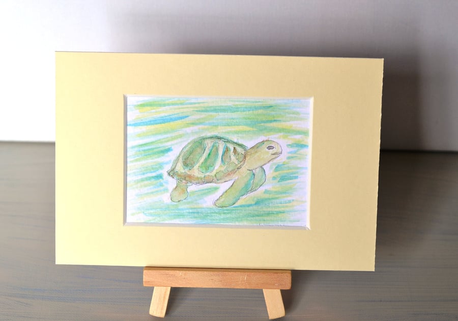 Sea Turtle Abstract  Aceo WaterColour Painting,  