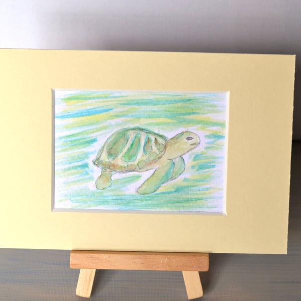 Sea Turtle Abstract  Aceo WaterColour Painting,  