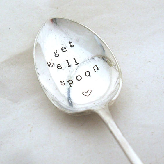 Get Well Spoon, Hand Stamped Teaspoon