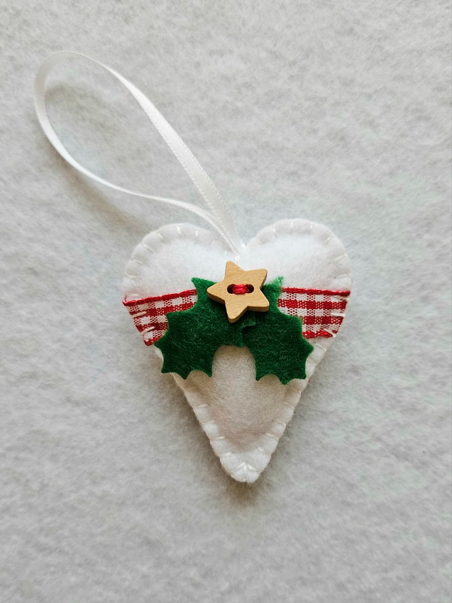 Holly Trimmed Felt Christmas Heart