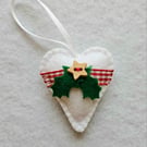 Holly Trimmed Felt Christmas Heart