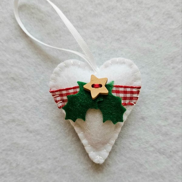 Holly Trimmed Felt Christmas Heart