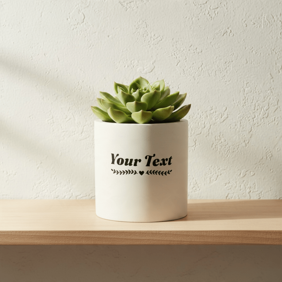 Personalised Small 9 cm White Plant Pot with Choice of Text Colour 