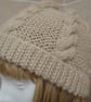 Cream Knitted With Alpaca and Acrylic Yarn Six Cable Pattern Hat (J96) - Image 2