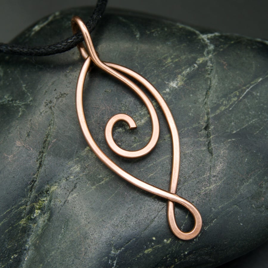 Hammered Copper Spiral Loop Pendant
