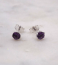 African Amethyst Facet 4mm Gemstone 6 Prong Facet Sterling Silver Stud Earrings. - Image 4