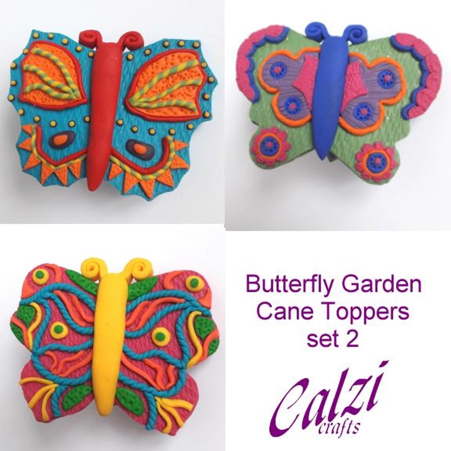 Set Of Three Colourful Butterfly Garden Cane Toppers Ornaments  (2)