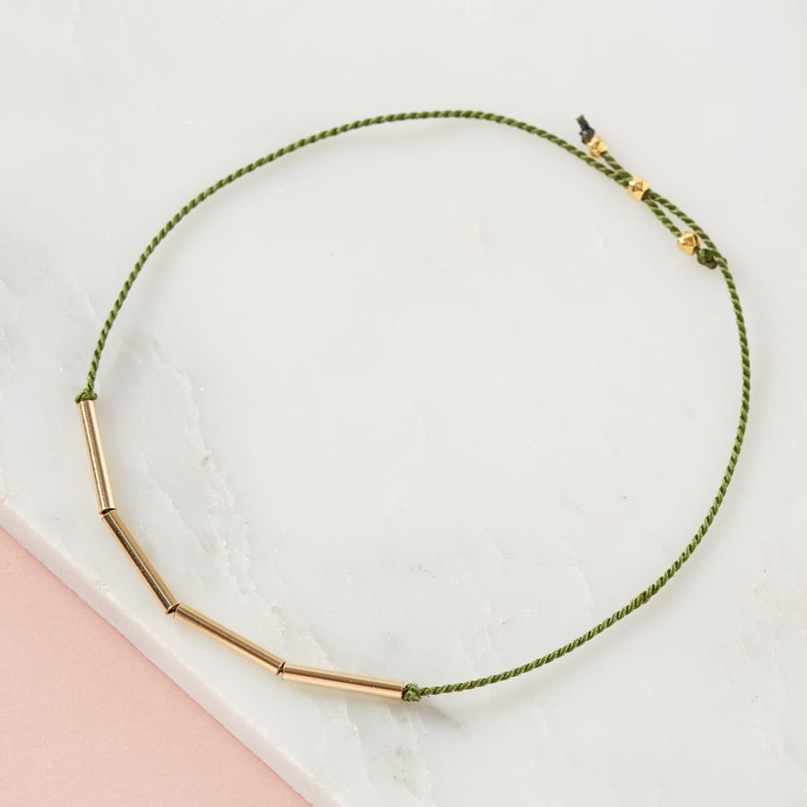 Adjustable 18k Gold & Silk Cord Friendship Bracelet - Silk Thread Bracelet