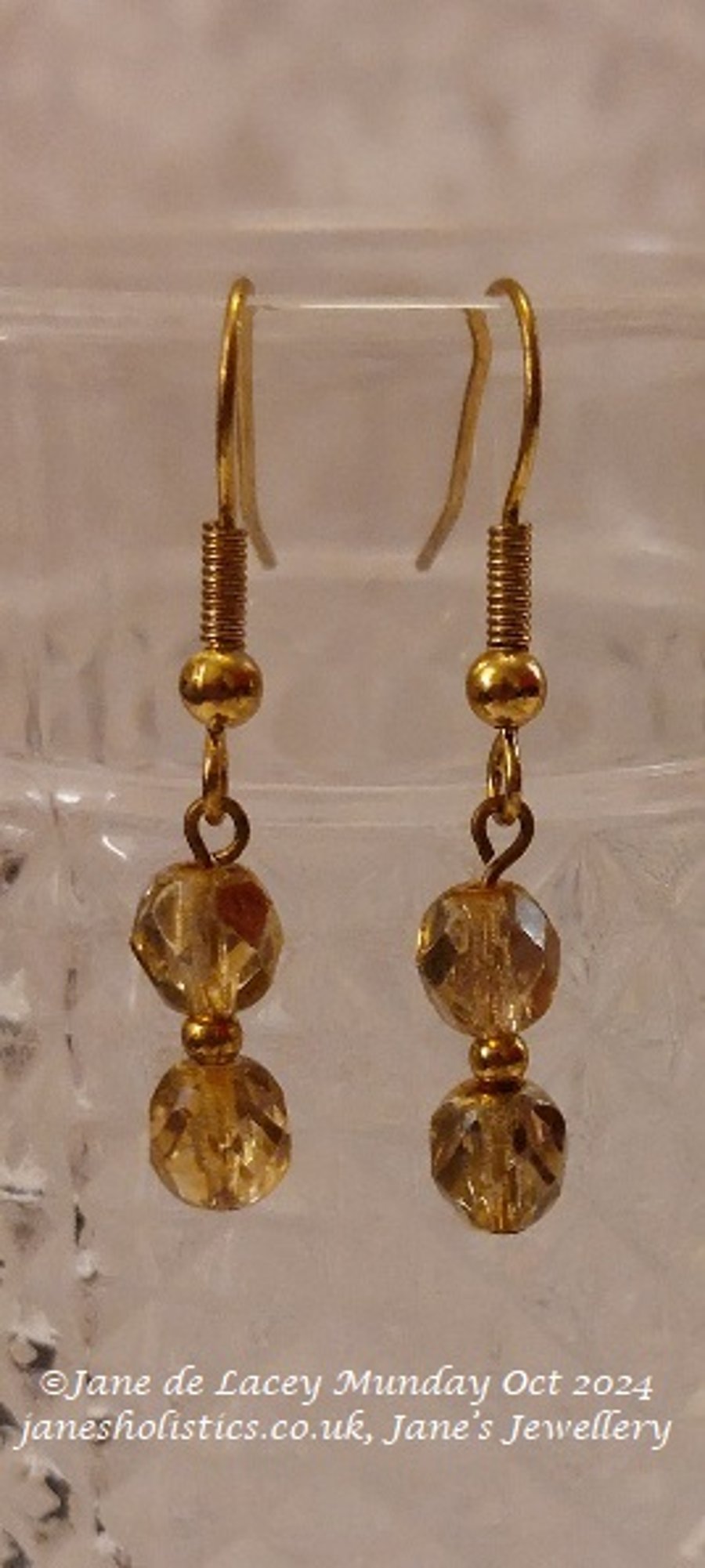 Gold faceted glass bead Drop Earrings