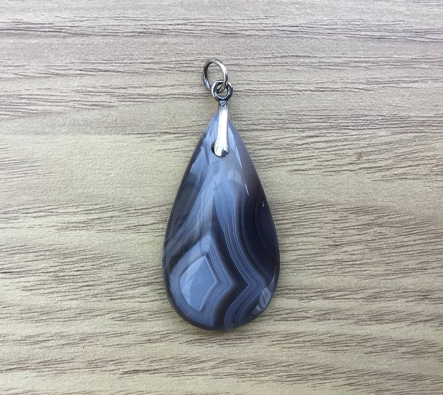 Pretty Botswana Banded Agate Gemstone Pendant with Sterling Sliver Bail.