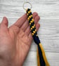 Macrame keyring in mustard and navy recycled t-shirt yarn - Image 2