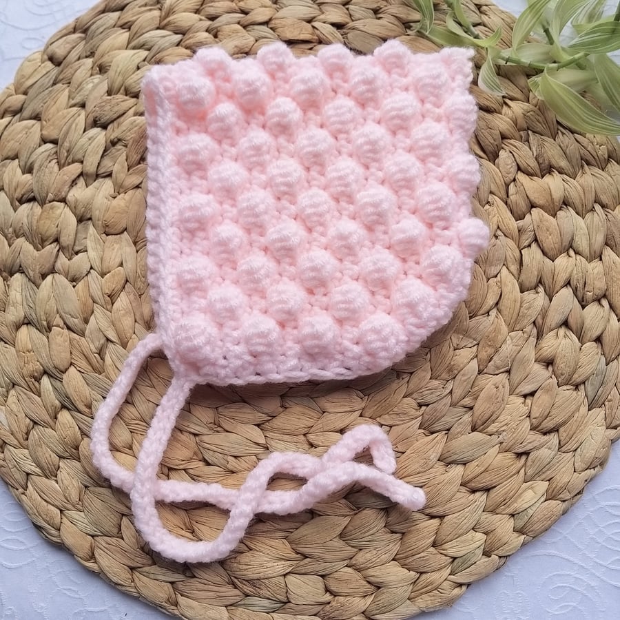 Bobble Pixie Bonnet, Crochet Baby &  Child Hat.12 Months