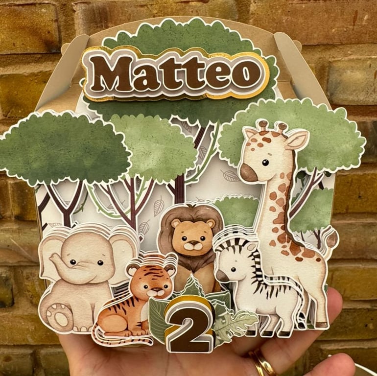 6 Personalised Forest Animals party boxes, party bags 