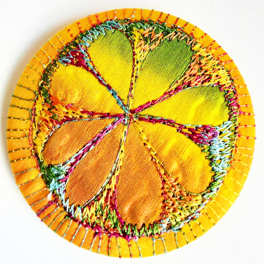Seconds Sunday Badges - 58mm - Flower Badge - Free Machine Embroidery 
