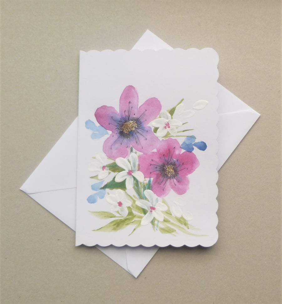 hand painted floral blank greetings card ( ref F 835 F2 )