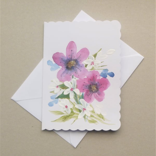 hand painted floral blank greetings card ( ref F 835 F2 )