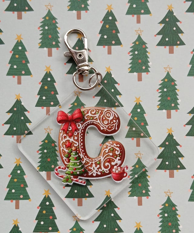 Clear acrylic Christmas keyring "C"
