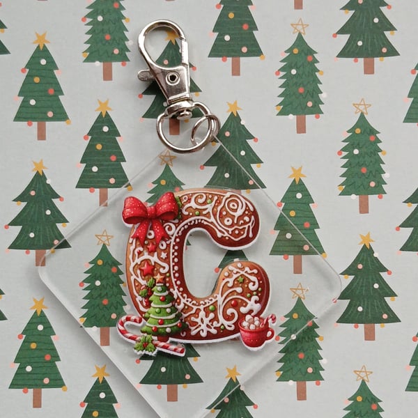 Clear acrylic Christmas keyring "C"
