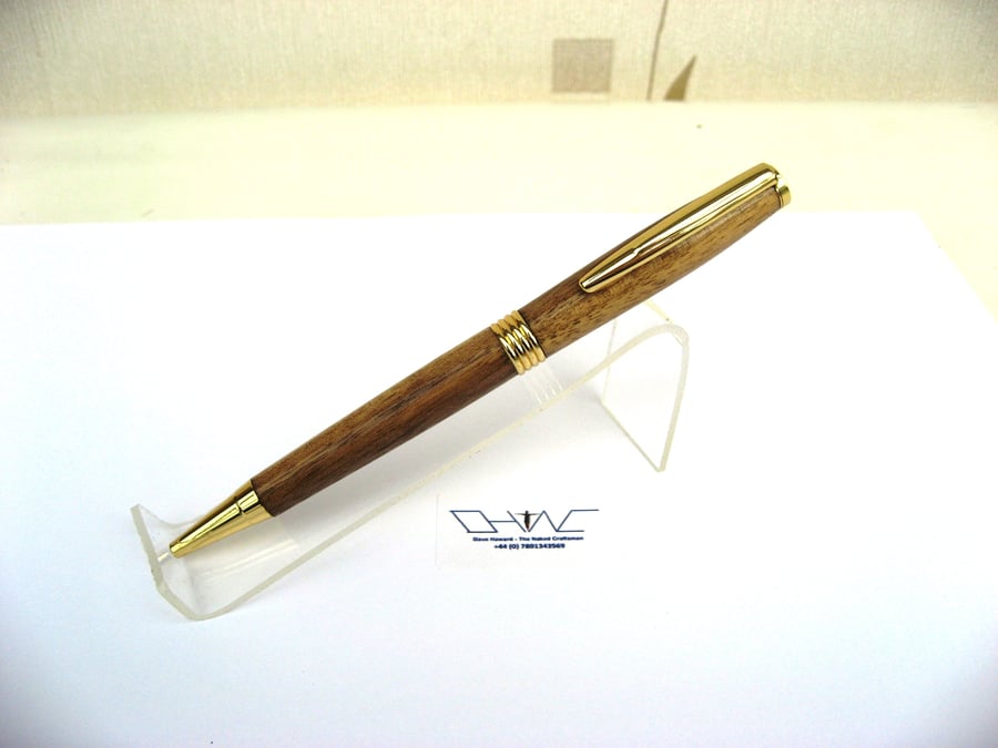 Hand Made Elegant Walnut Wood Slimline Ball Point Pen with a Velvet Pouch