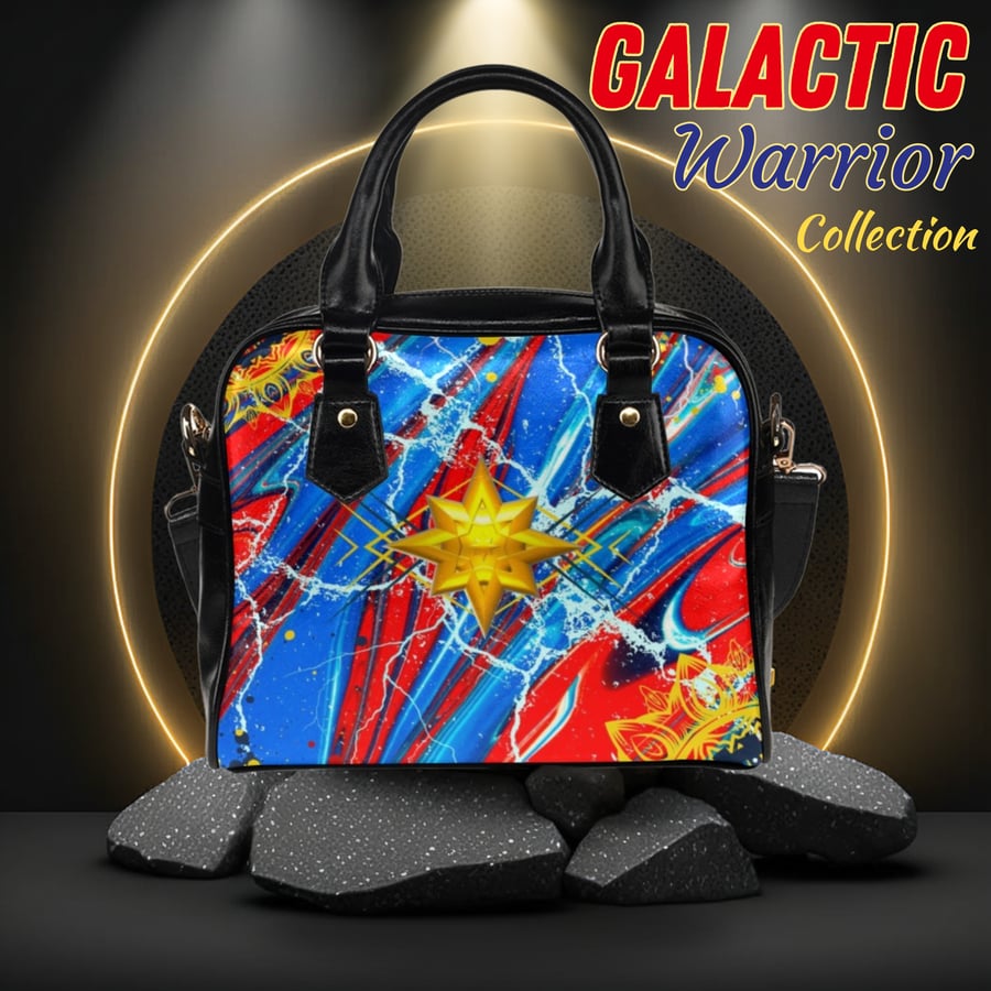 Galactic Warrior Superhero Artistic Inspired PU Leather Shoulder Bag.