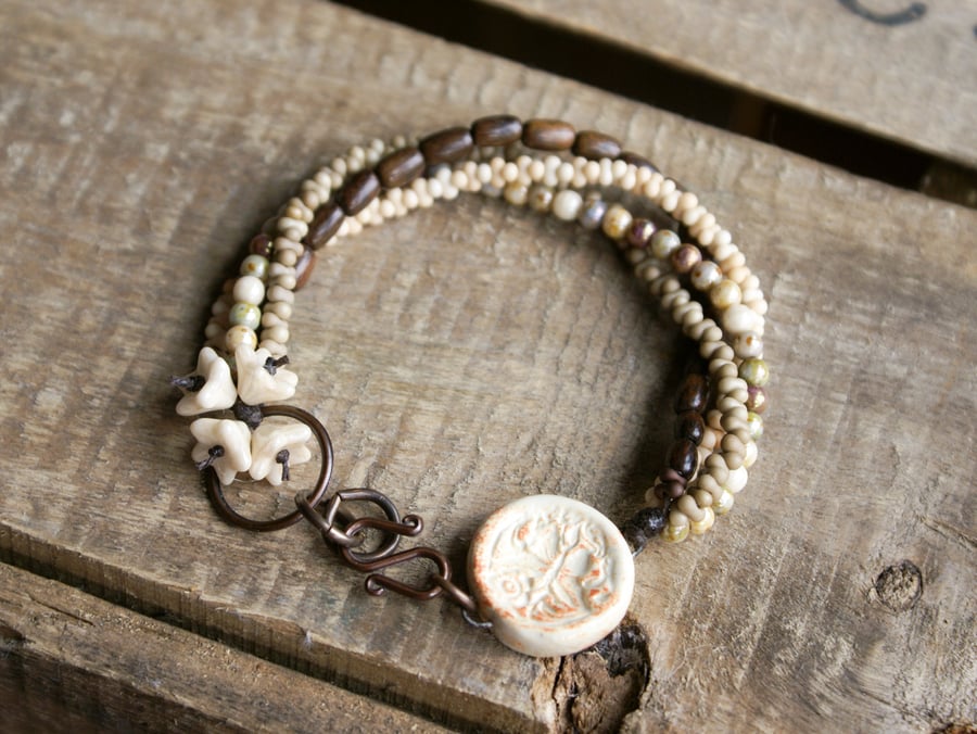 Rustic Multi Strand Beaded Bracelet