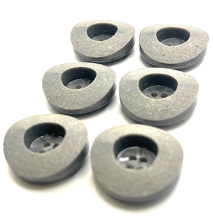 6 Coconut Shell Buttons, Grey, Dish, 23mm Wide, Chunky Rim, Italian Design