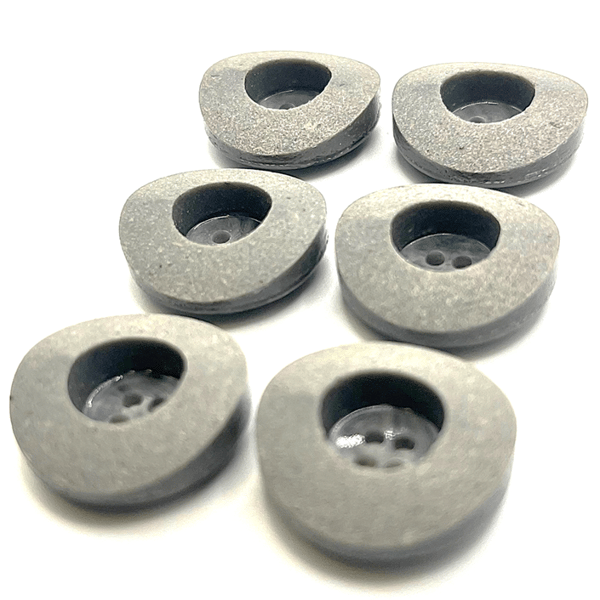 6 Coconut Shell Buttons, Grey, Dish, 23mm Wide, Chunky Rim, Italian Design