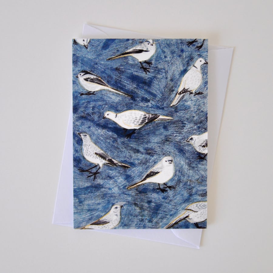 Blue Garden and Country Birds Greeting Card